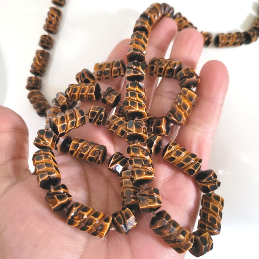 Vintage Long Handmade Boho Plastic Beaded Necklace